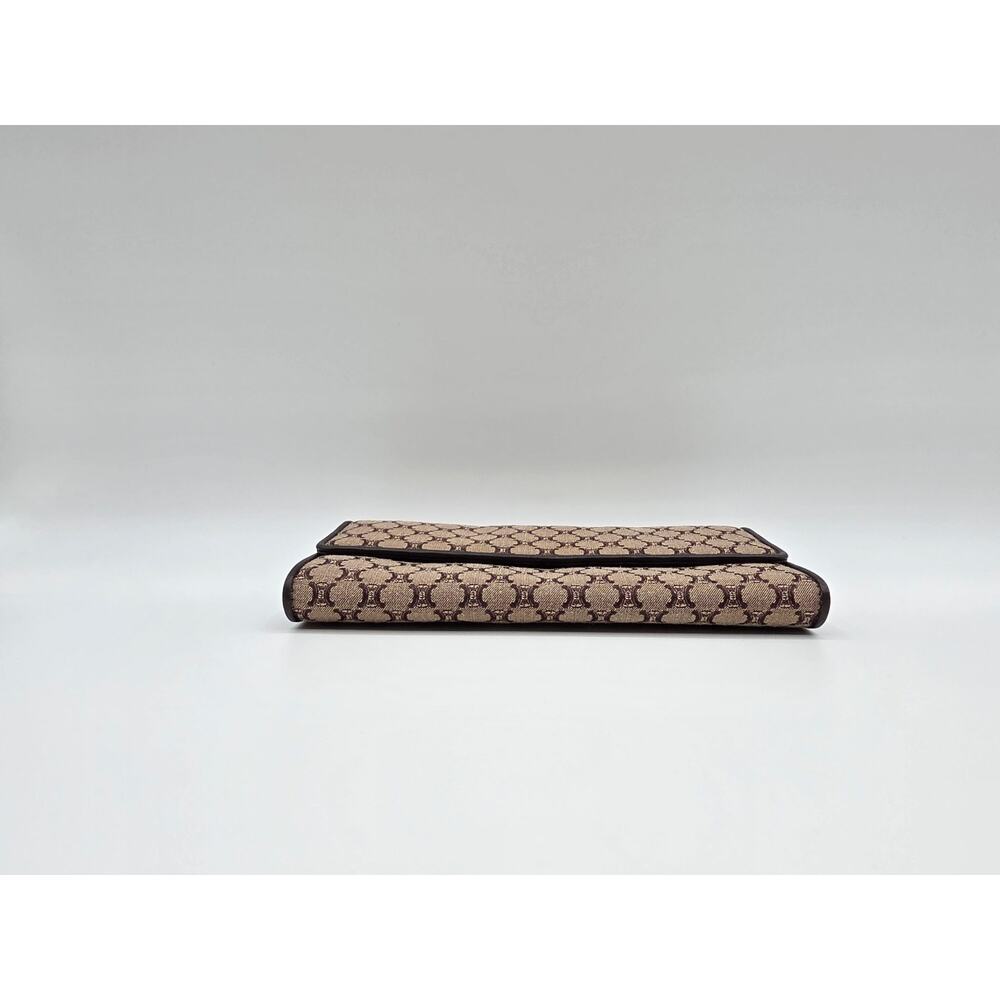Celine Macadam Canvas Long Wallet Brown Triomphe Kiss Lock Coin Purse Vintage - Picture 6 of 16